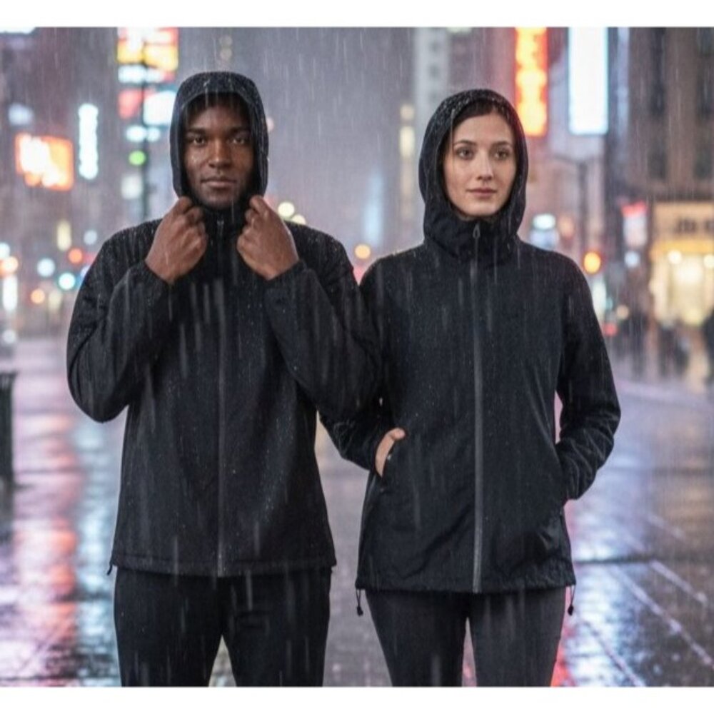 32 Degrees M L Unisex Waterproof Hood Rain Jacket Lightweight SPF 50 UV Black